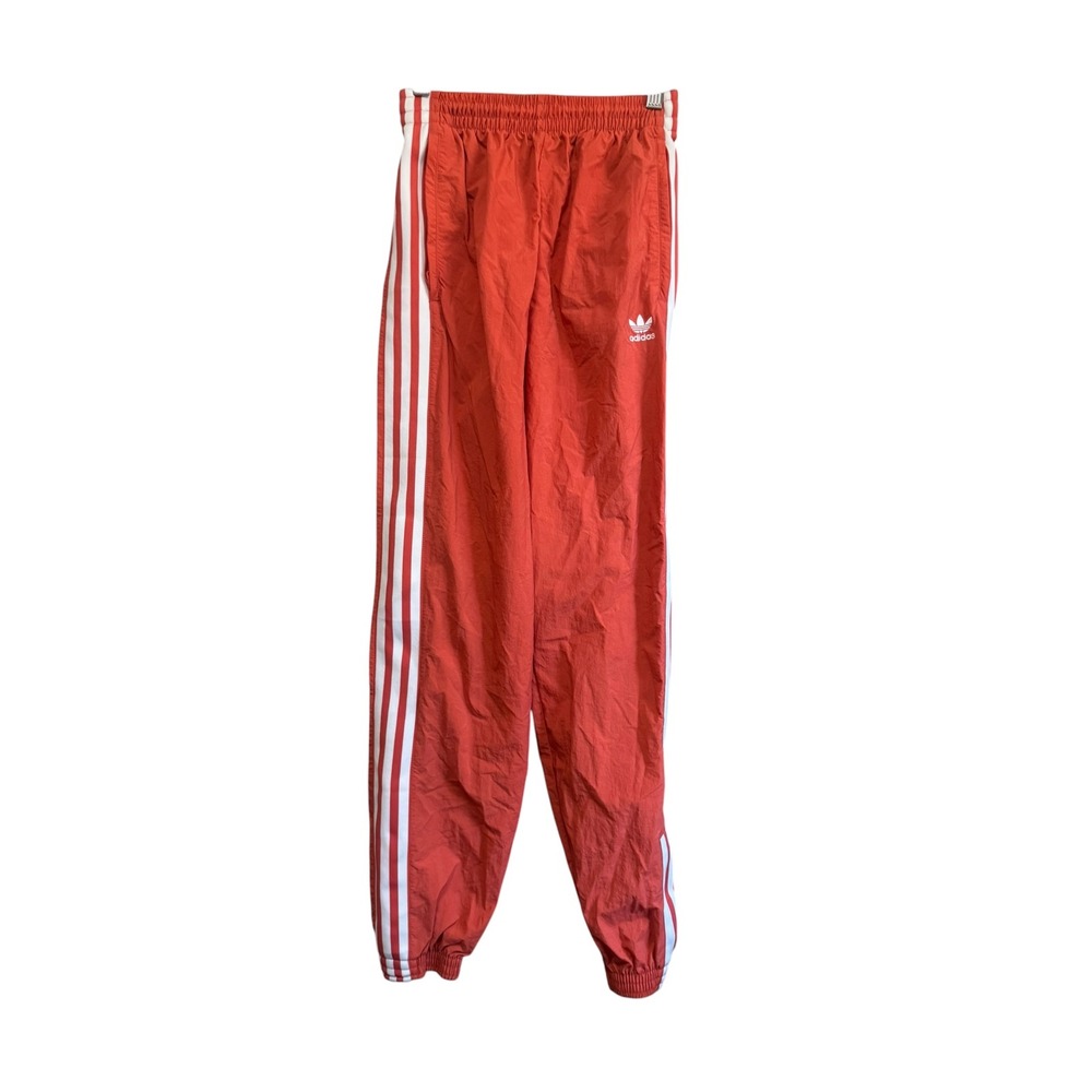 Adidas Track Pants Womens XS Red Excellent 3-Stripe Nylon Windbreaker Joggers